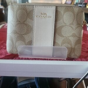 Coach Beige and Cream Signature Pouch